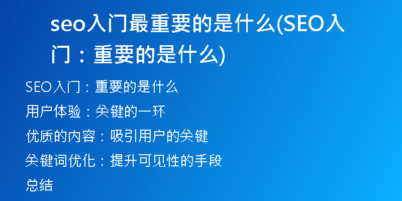 seo入门最重要的是什么(SEO入门：重要的是什么)