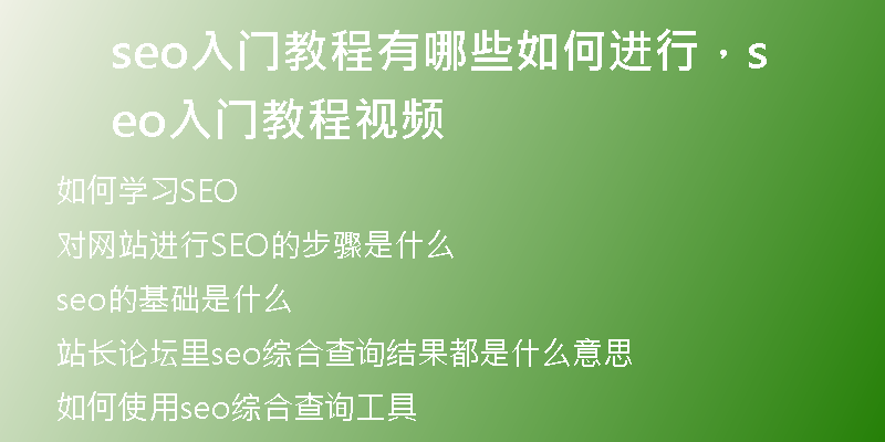 seo入门教程有哪些如何进行，seo入门教程视频