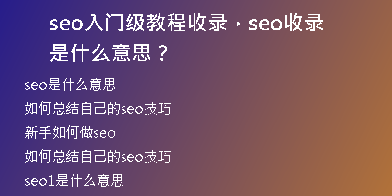 seo入门级教程收录，seo收录是什么意思？