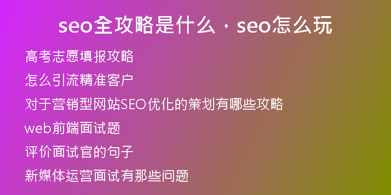 seo全攻略是什么，seo怎么玩