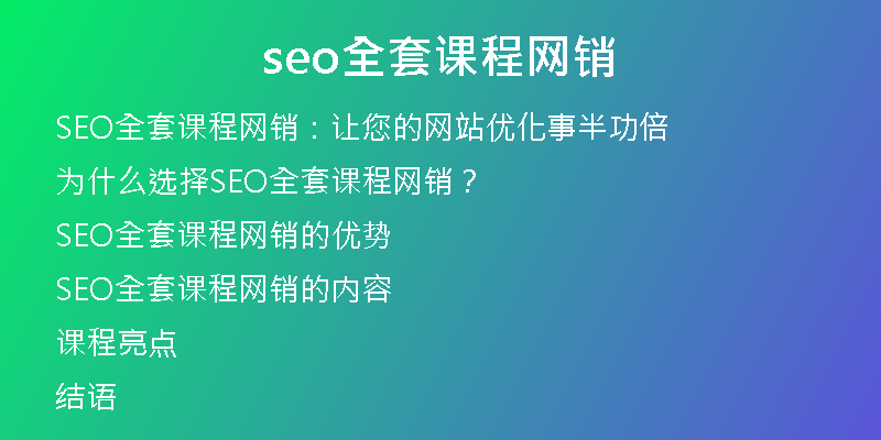 seo全套课程网销