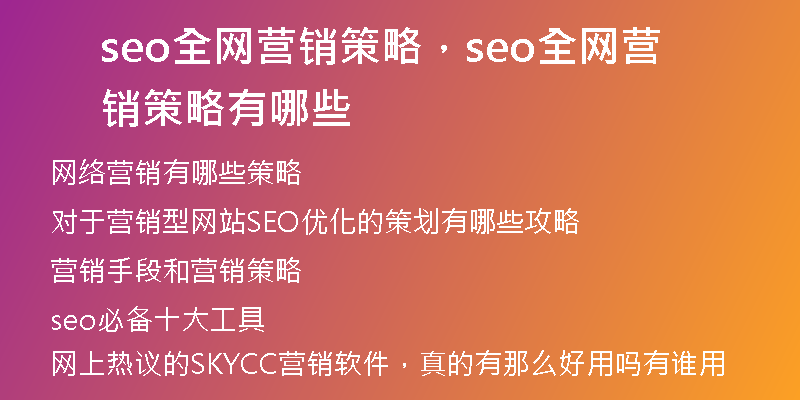 seo全网营销策略，seo全网营销策略有哪些