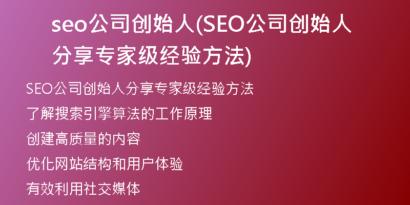 seo公司创始人(SEO公司创始人分享专家级经验方法)