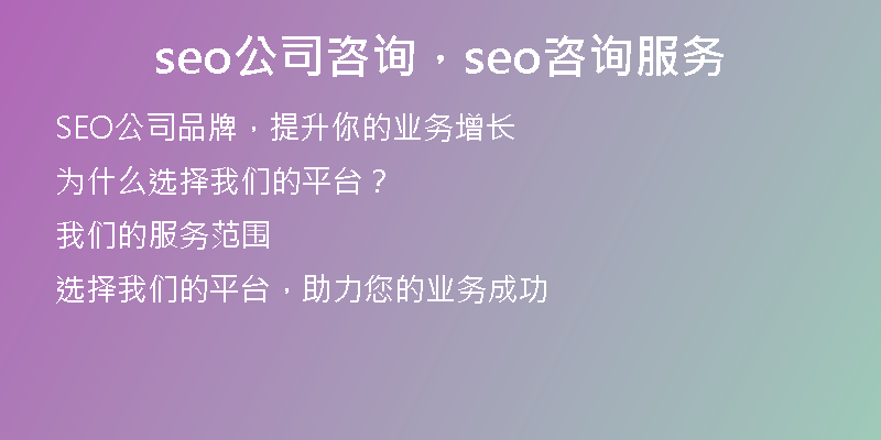 seo公司咨询，seo咨询服务