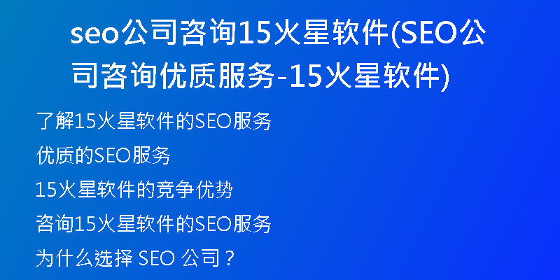 seo公司咨询15火星软件(SEO公司咨询优质服务-15火星软件)