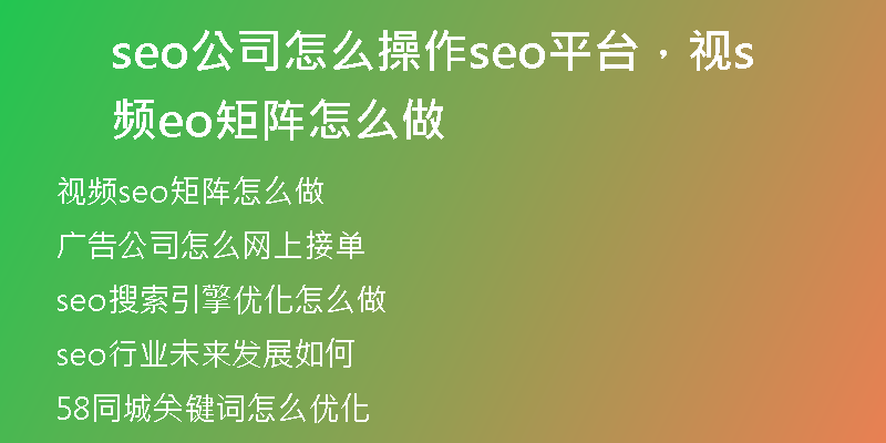 seo公司怎么操作seo平台，视频seo矩阵怎么做