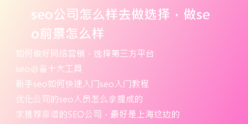 seo公司怎么样去做选择，做seo前景怎么样
