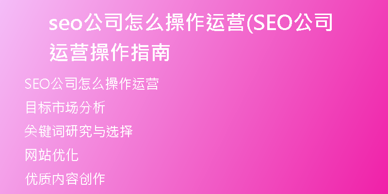seo公司怎么操作运营(SEO公司运营操作指南