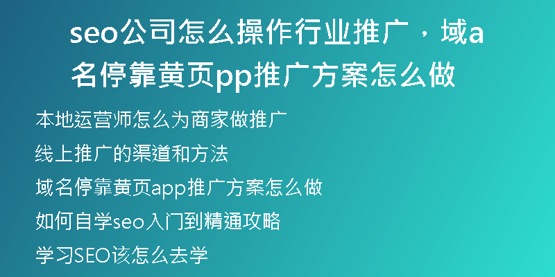 seo公司怎么操作行业推广，域名停靠黄页app推广方案怎么做