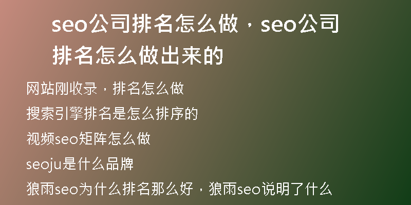 seo公司排名怎么做，seo公司排名怎么做出来的