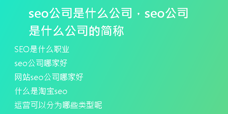seo公司是什么公司，seo公司是什么公司的简称