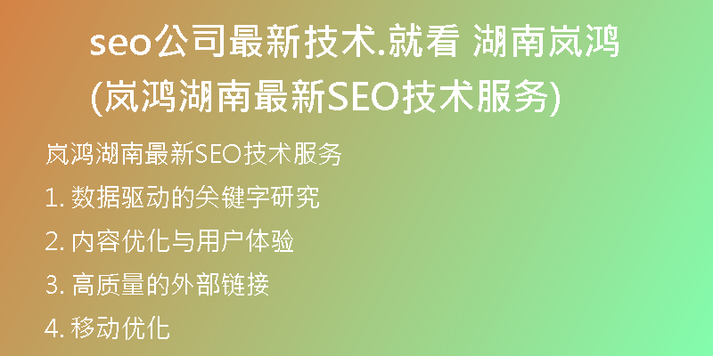 seo公司最新技术.就看 湖南岚鸿(岚鸿湖南最新SEO技术服务)
