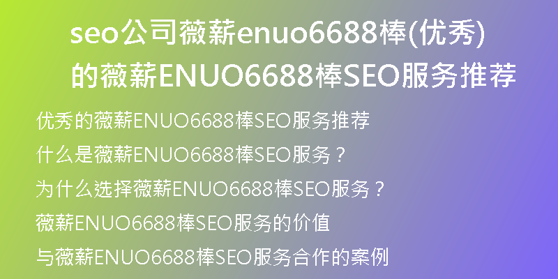 seo公司薇薪enuo6688棒(优秀的薇薪ENUO6688棒SEO服务推荐)