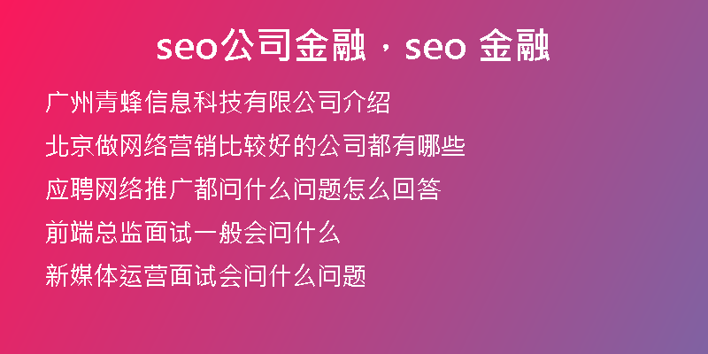 seo公司金融，seo 金融