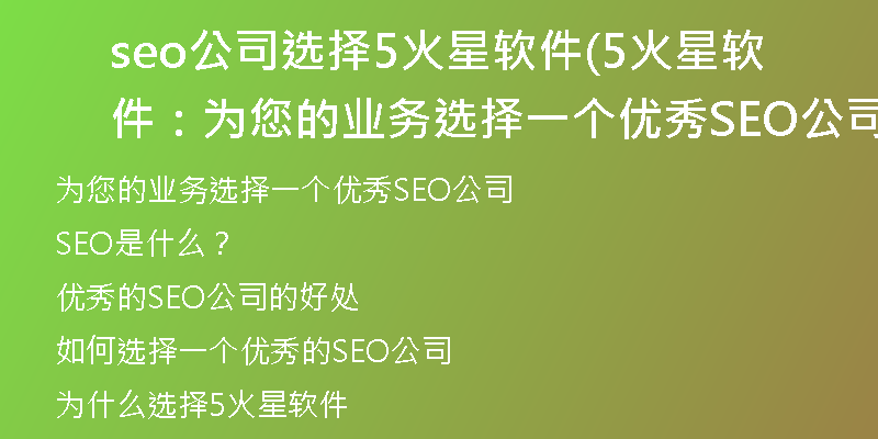 seo公司选择5火星软件(5火星软件:为您的业务选择一个优秀SEO公司)