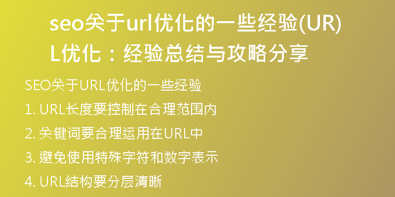 seo关于url优化的一些经验(URL优化：经验总结与攻略分享)