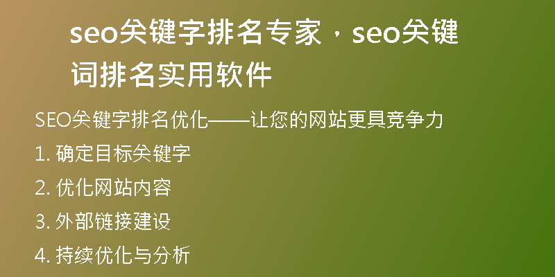 seo关键字排名专家，seo关键词排名实用软件