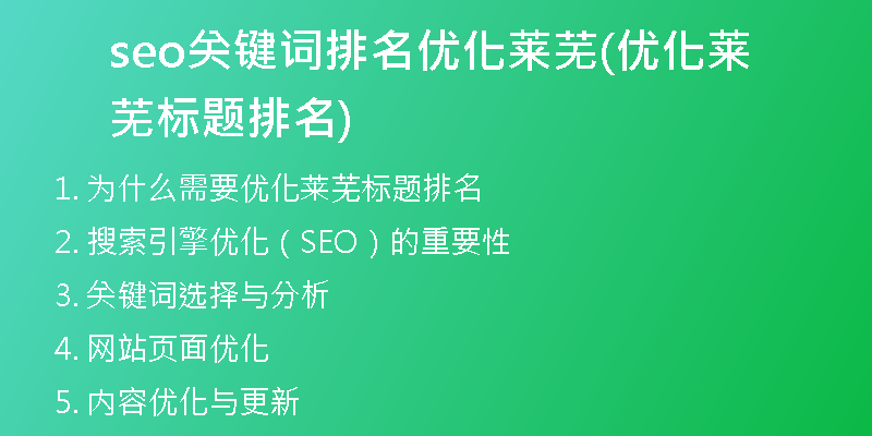 seo关键词排名优化莱芜(优化莱芜标题排名)