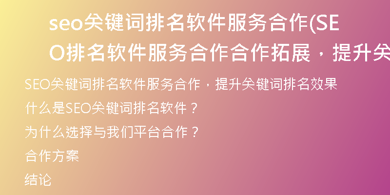 seo关键词排名软件服务合作(SEO排名软件服务合作合作拓展，提升关键词排名效果)