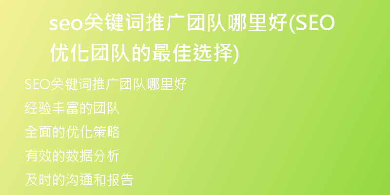 seo关键词推广团队哪里好(SEO优化团队的最佳选择)