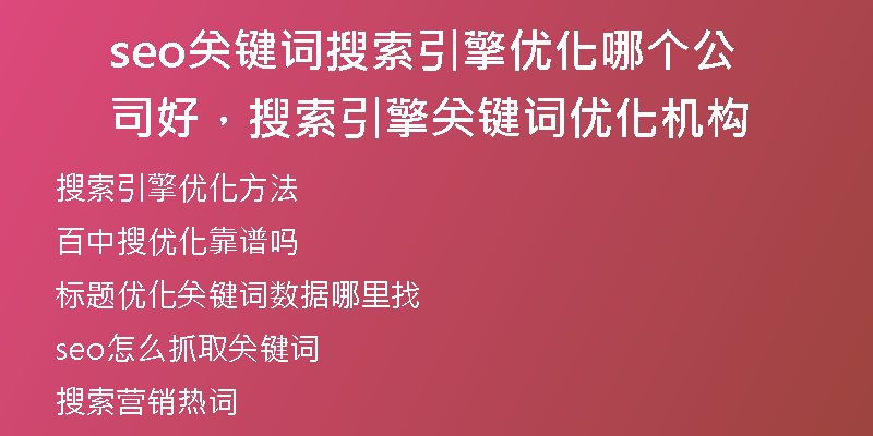 seo关键词搜索引擎优化哪个公司好，搜索引擎关键词优化机构