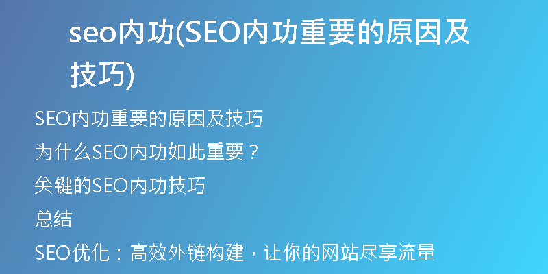 seo内功(SEO内功重要的原因及技巧)