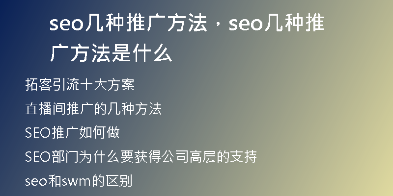 seo几种推广方法，seo几种推广方法是什么