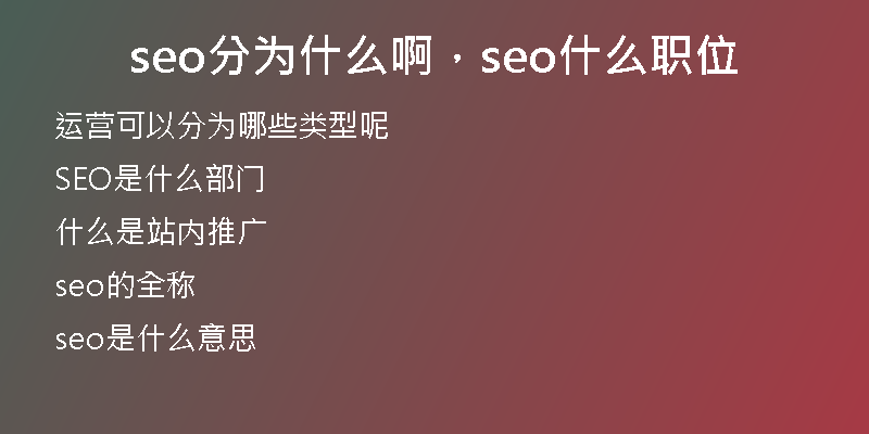 seo分为什么啊，seo什么职位