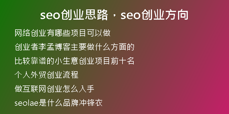 seo创业思路，seo创业方向