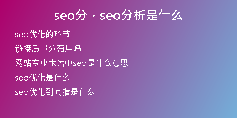 seo分，seo分析是什么