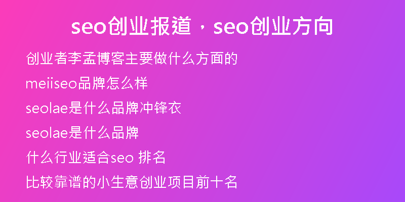 seo创业报道，seo创业方向
