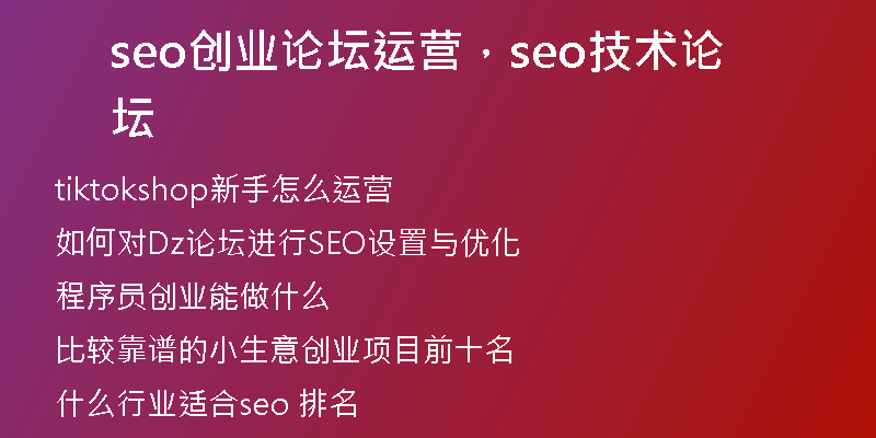seo创业论坛运营，seo技术论坛
