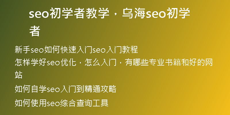 seo初学者教学，乌海seo初学者