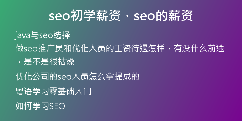 seo初学薪资，seo的薪资