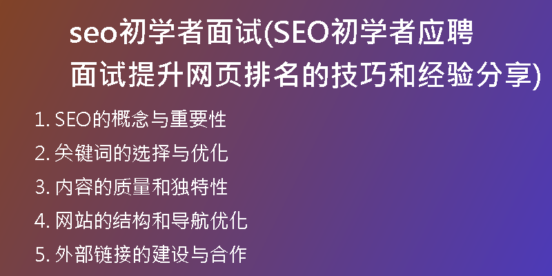 seo初学者面试(SEO初学者应聘面试 提升网页排名的技巧和经验分享)