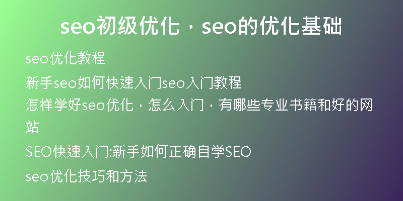 seo初级优化，seo的优化基础