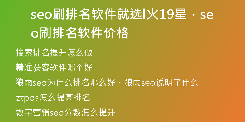 seo刷排名软件就选l火19星，seo刷排名软件价格