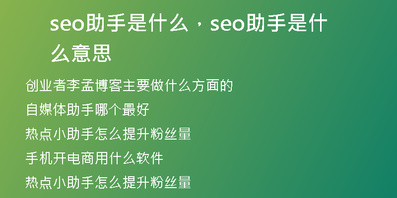 seo助手是什么，seo助手是什么意思