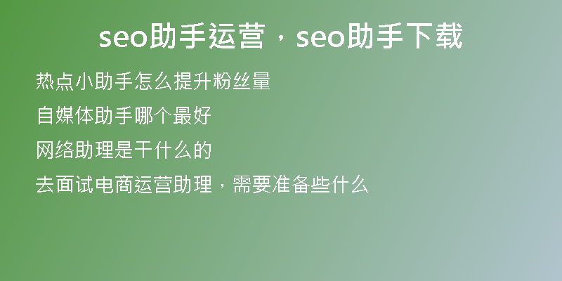 seo助手运营，seo助手下载