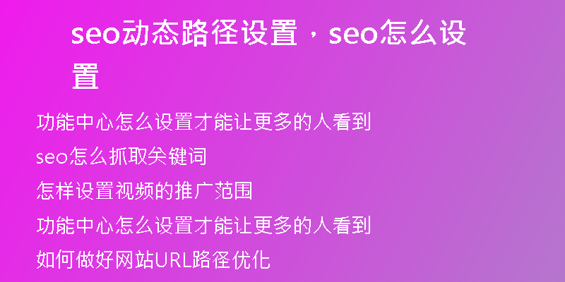 seo动态路径设置，seo怎么设置