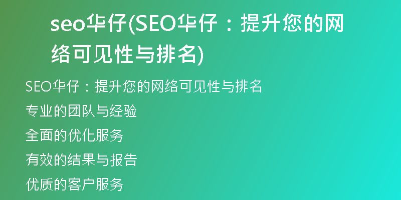 seo华仔(SEO华仔：提升您的网络可见性与排名)
