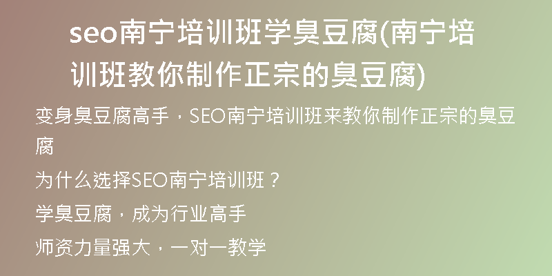 seo南宁培训班学臭豆腐(南宁培训班教你制作正宗的臭豆腐)