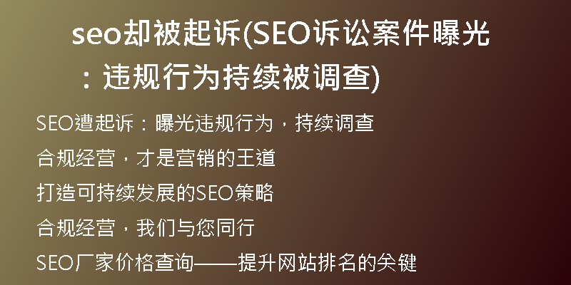 seo却被起诉(SEO诉讼案件曝光：违规行为持续被调查)