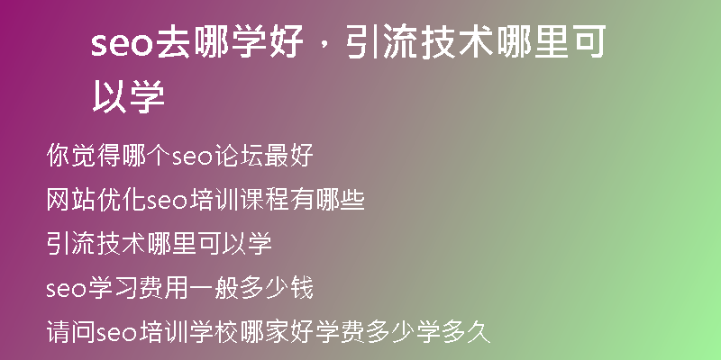 seo去哪学好，引流技术哪里可以学