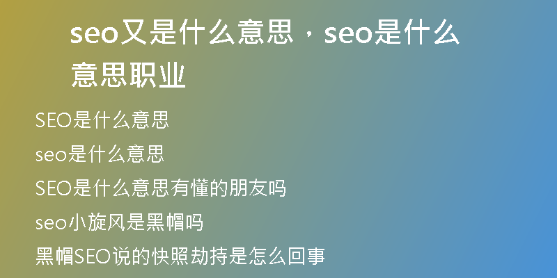 seo又是什么意思，seo是什么意思职业