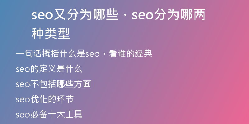 seo又分为哪些，seo分为哪两种类型