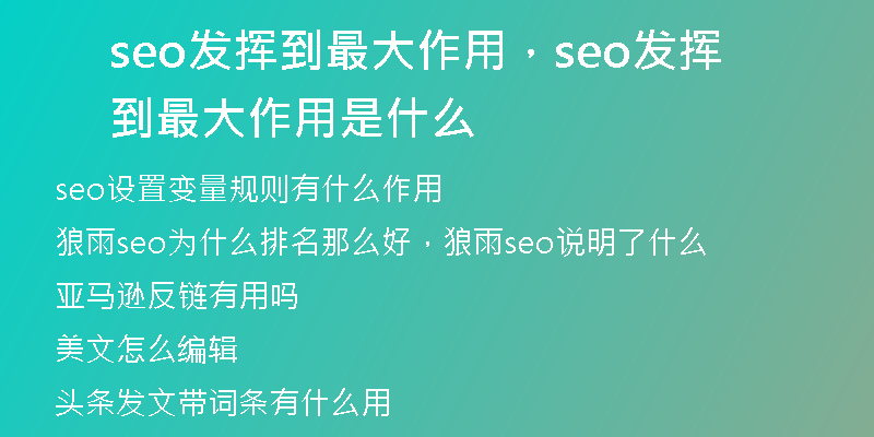 seo发挥到最大作用，seo发挥到最大作用是什么