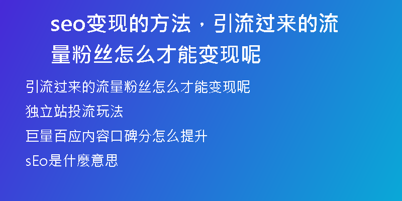 seo变现的方法，引流过来的流量粉丝怎么才能变现呢