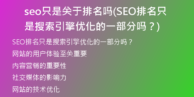 seo只是关于排名吗(SEO排名只是搜索引擎优化的一部分吗？)