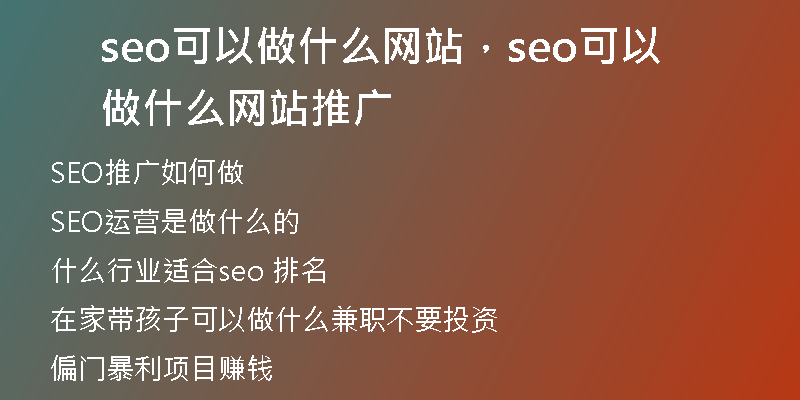 seo可以做什么网站，seo可以做什么网站推广